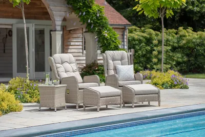 Bramblecrest Chedworth Deluxe Recliner Set with 2 Footstools & Ceramic Top Coffee Table - Sandstone