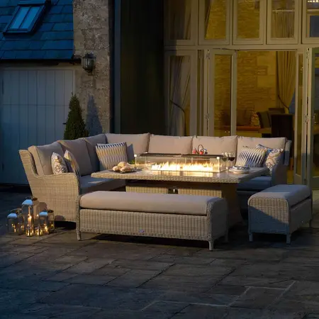 Bramblecrest Chedworth L-Shape Sofa with Large Rectangle Ceramic Firepit Table & 2 Benches - Sandsto - image 2