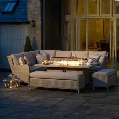 Bramblecrest Chedworth L-Shape Sofa with Large Rectangle Ceramic Firepit Table & 2 Benches - Sandsto - image 2