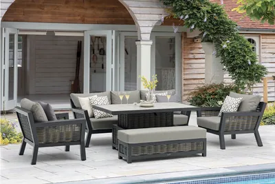 Bramblecrest Tuscan 3 Seat Sofa with 2 Sofa Chairs Rectangle Piston Adjustable Table & Bench