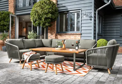 Hartman Eden Rectangular Corner Sofa Set - Moss-Juniper Rope-Acacia Wood